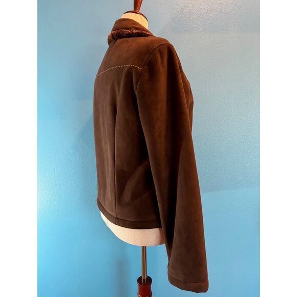 TSUNAMI Faux Fur Jacket Coat Zipper Close 2 Pockets Dark Brown Fall Winter L - Picture 5 of 8